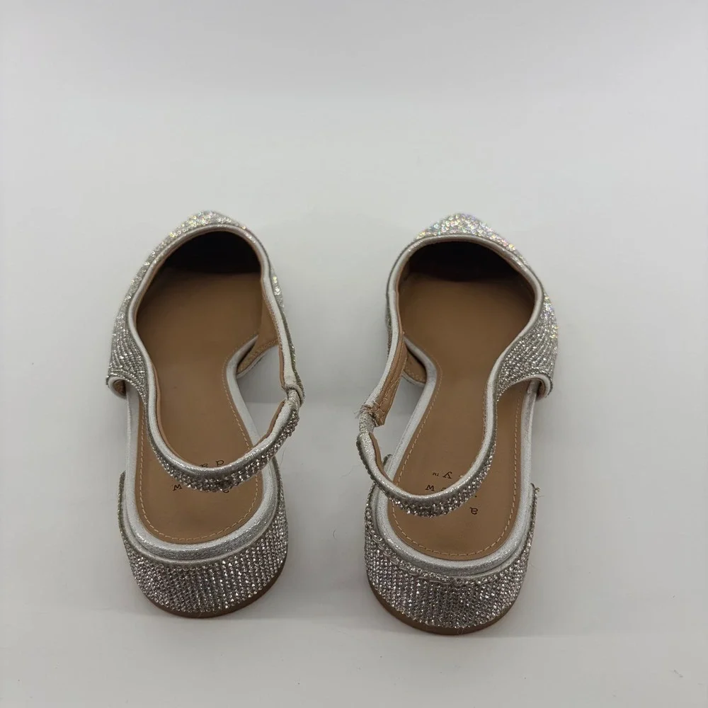 A New Day Womens 8 Silver Slingback Heels Rhinestone Pointed Toe Block Heel